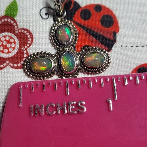 Vintage Ethiopian Welo Opal Sterling Silver Cross Pendant - Picture 6 of 7